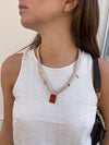 Collier Beige & Charms Roses et Noirs