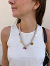 Collier Beige & Charms Or et Verts