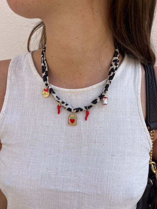 Collier Léopard & Charms Rouges
