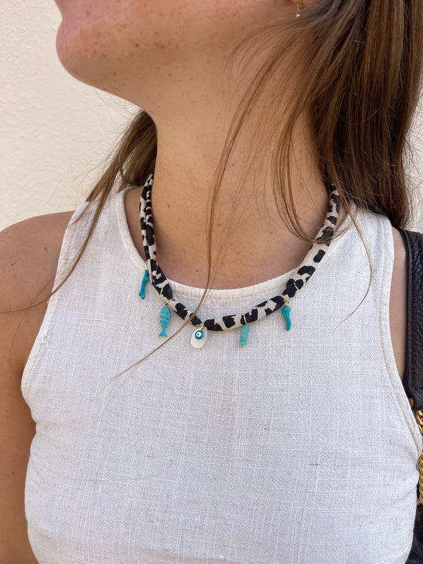 Collier Léopard & Charms Bleus