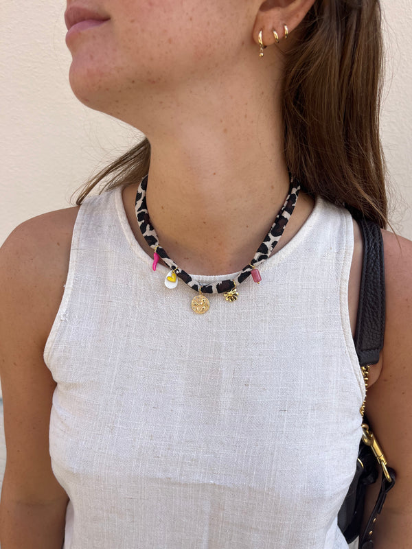Collier Léopard & Charms Roses